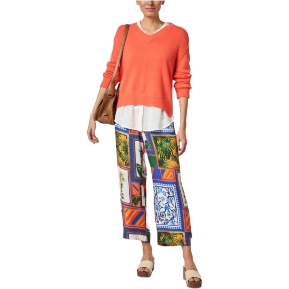 Ecru Ravello Size S Tropical Scarf Print Women's Cropped Pants Colorful Resort